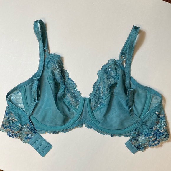 36E 36DD Wacoal Sling lift Teal Floral Embroider Underwire Bra 65191 Loop Straps - Picture 3 of 16